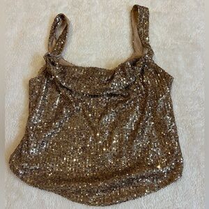 Sequin Embellished Gold Women's Top